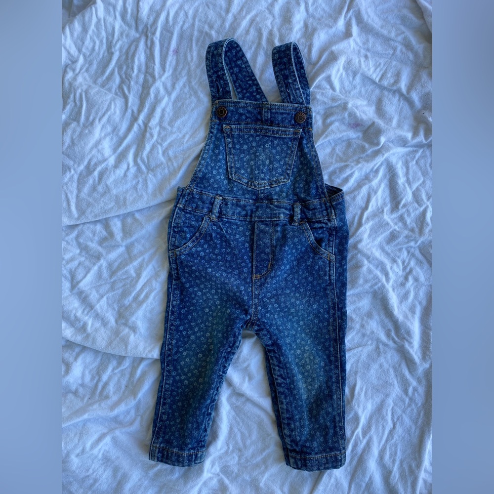 18-24 months denim floral overalls adjustable straps and snap crotch